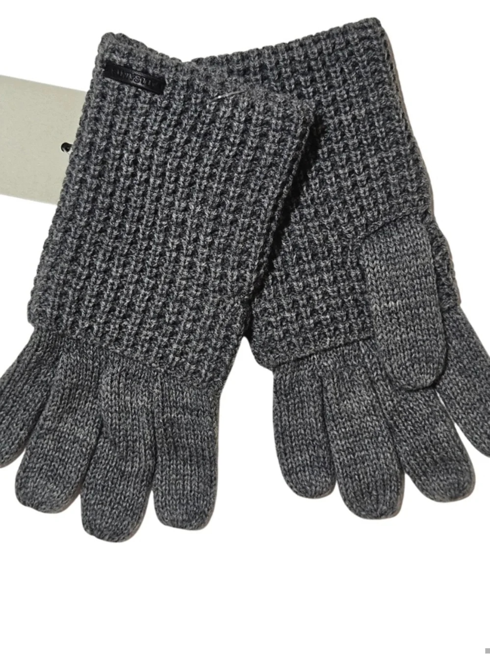 NWT All Saints Gloves Light Grey Mixed Stitch Knit Wool Blend Outdoor Winter